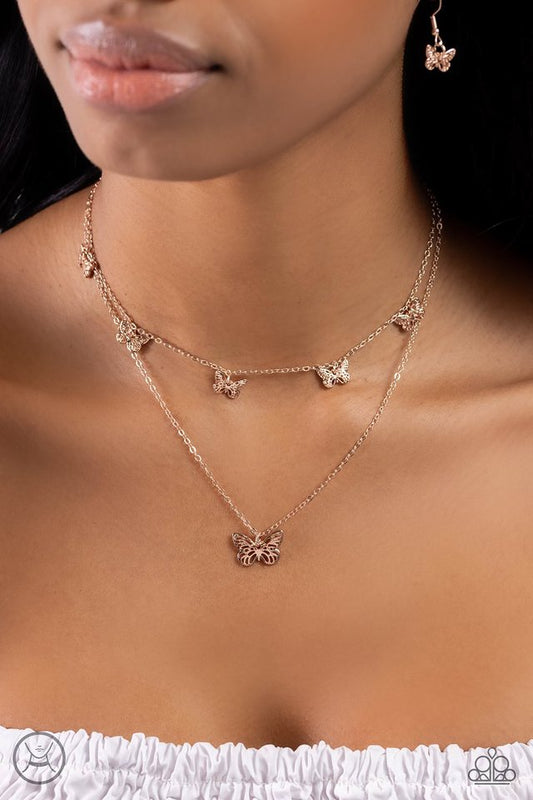 Butterfly Beacon - Rose Gold - Paparazzi Necklace Image
