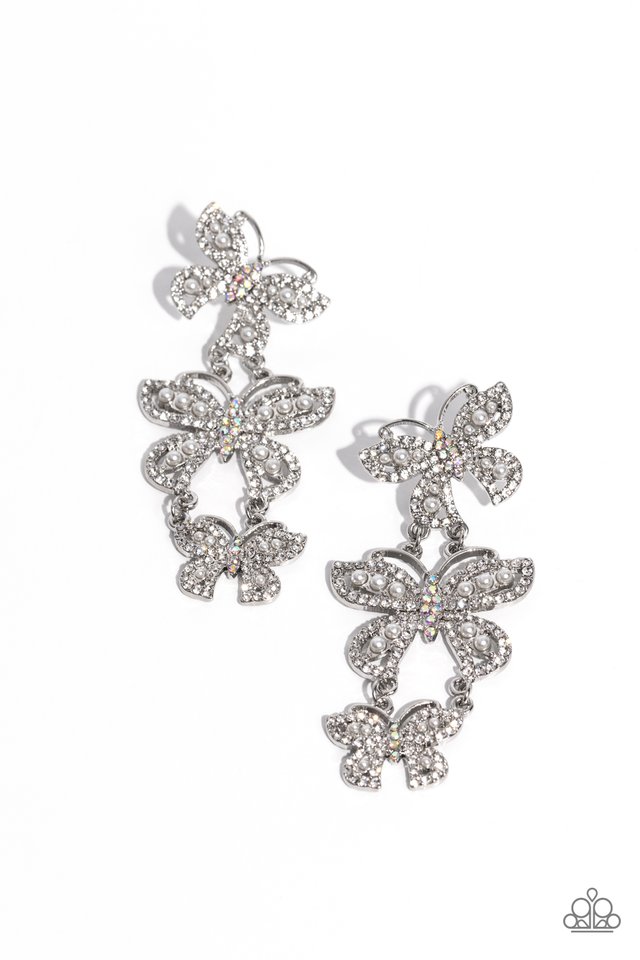 Fluttering Finale - White - Paparazzi Earring Image