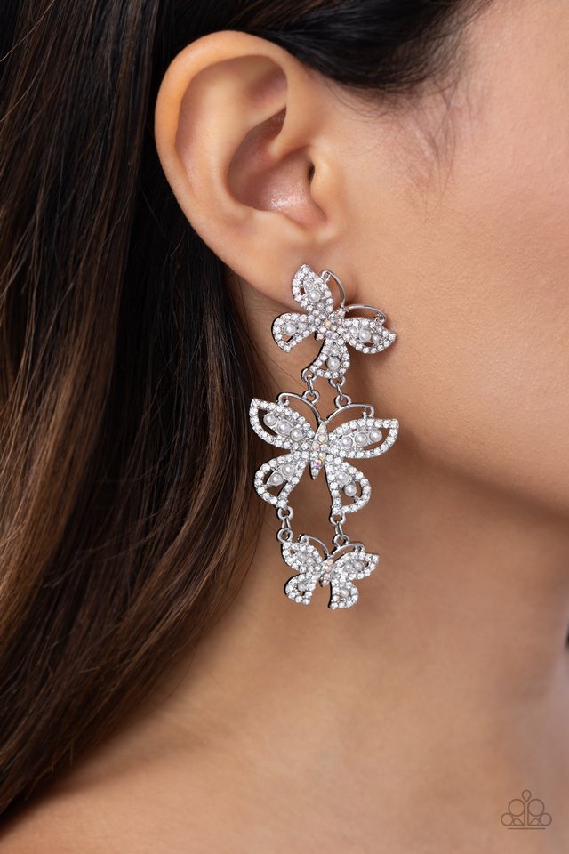 Fluttering Finale - White - Paparazzi Earring Image
