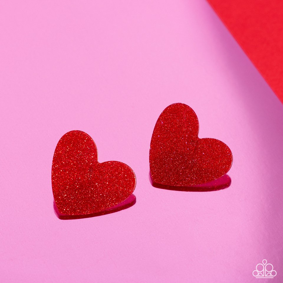 Sparkly Sweethearts - Red - Paparazzi Earring Image