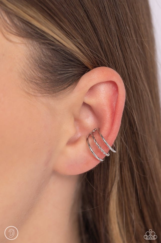 Textured Triumph - Silver - Paparazzi Earring Image