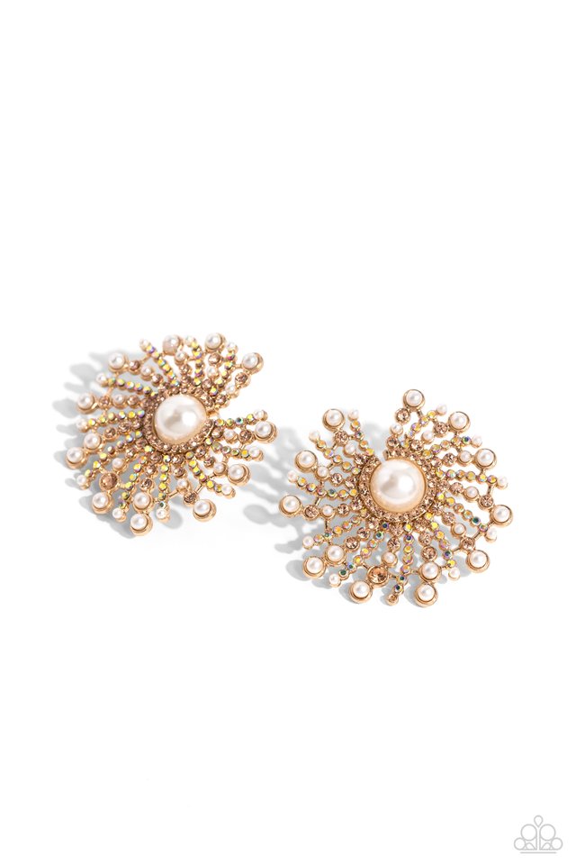 Fancy Fireworks - Gold - Paparazzi Earring Image