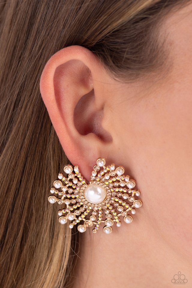 Fancy Fireworks - Gold - Paparazzi Earring Image