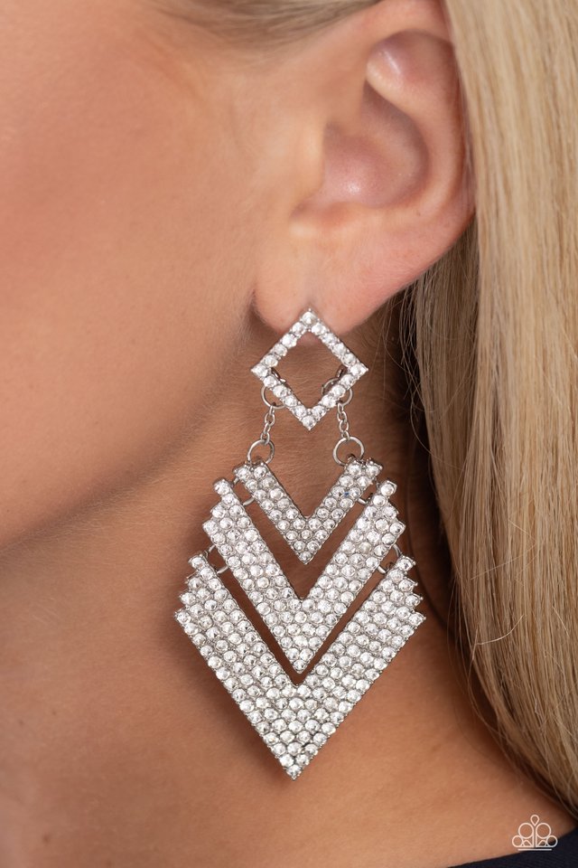 Cautious Caliber - White - Paparazzi Earring Image