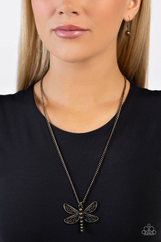 Dragonfly Dance - Brass - Paparazzi Necklace Image