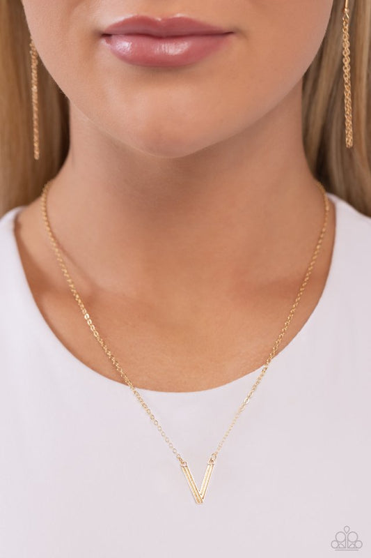 Leave Your Initials - Gold - V - Paparazzi Necklace Image