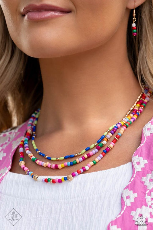 Multicolored Mashup - Gold - Paparazzi Necklace Image
