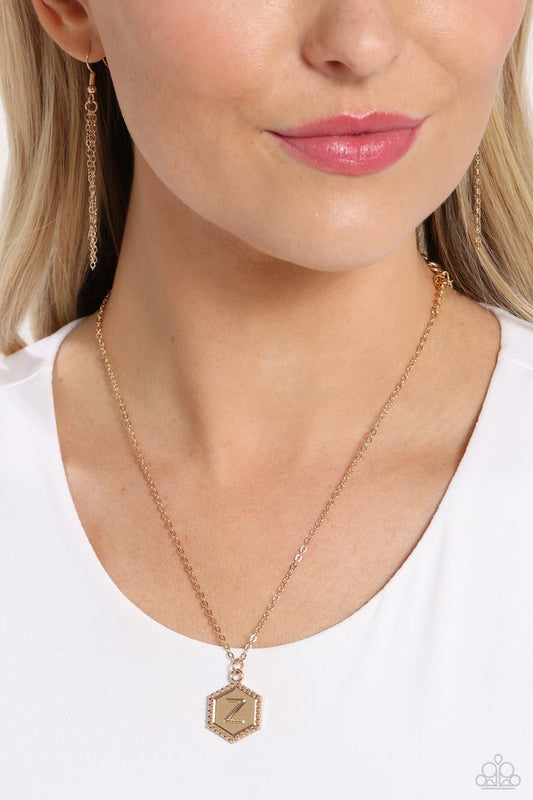 Emblematic Elegance - Gold - Z - Paparazzi Necklace Image