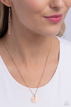 Initial Elegance - Rose Gold - V - Paparazzi Necklace Image