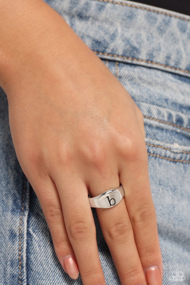Monogram Memento - Silver - B - Paparazzi Ring Image