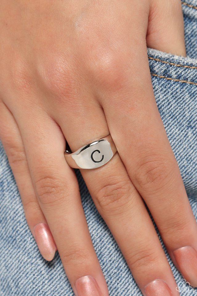 Monogram Memento - Silver - C - Paparazzi Ring Image