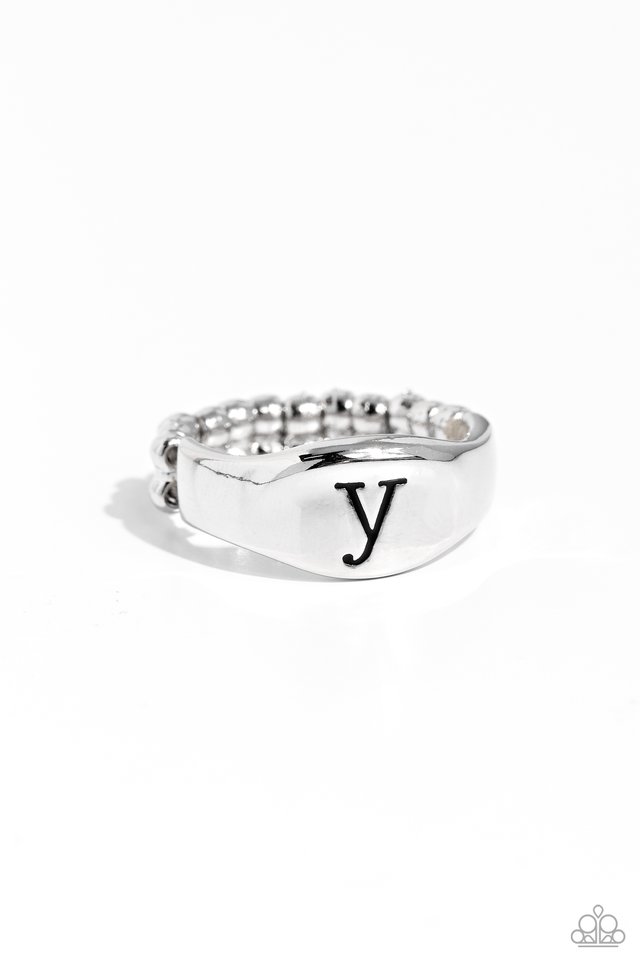 Monogram Memento - Silver - Y - Paparazzi Ring Image