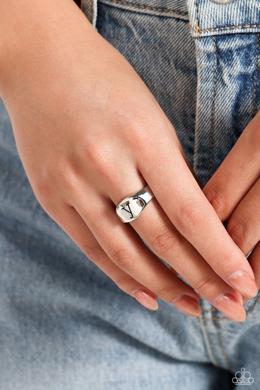 Monogram Memento - Silver - Y - Paparazzi Ring Image