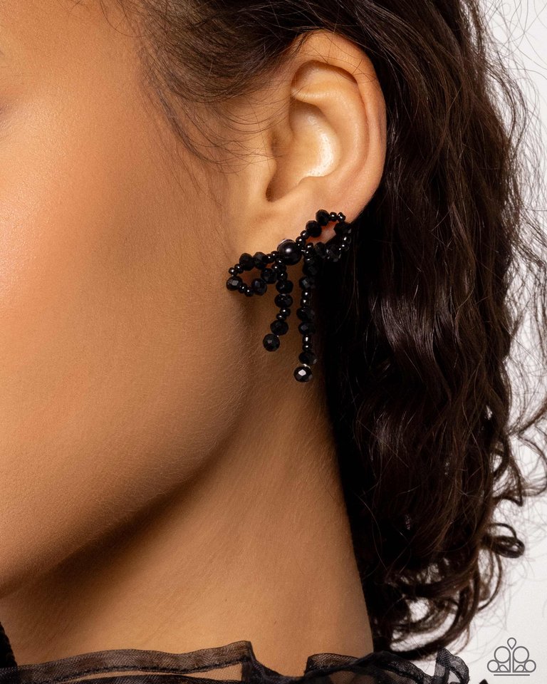 The BOW Must Go On - Black - Paparazzi Earring Image
