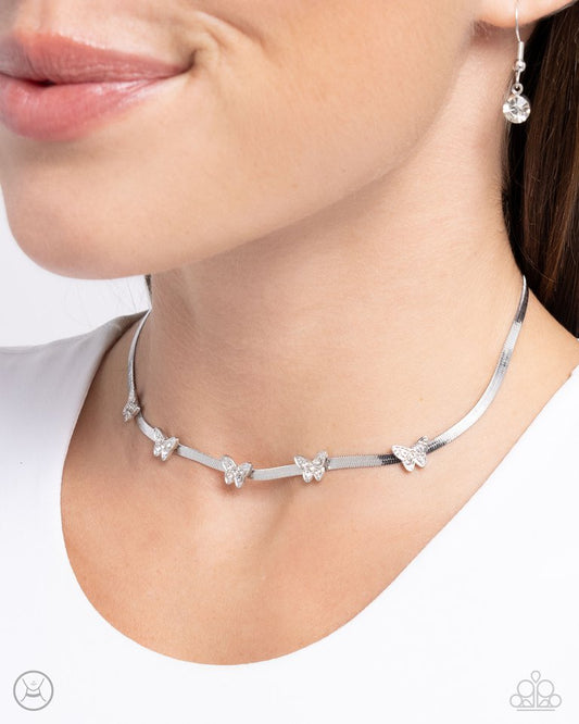 Fluttering Fame - White - Paparazzi Necklace Image