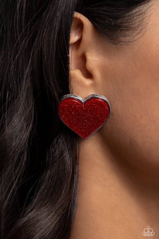 Glitter Gamble - Red - Paparazzi Earring Image