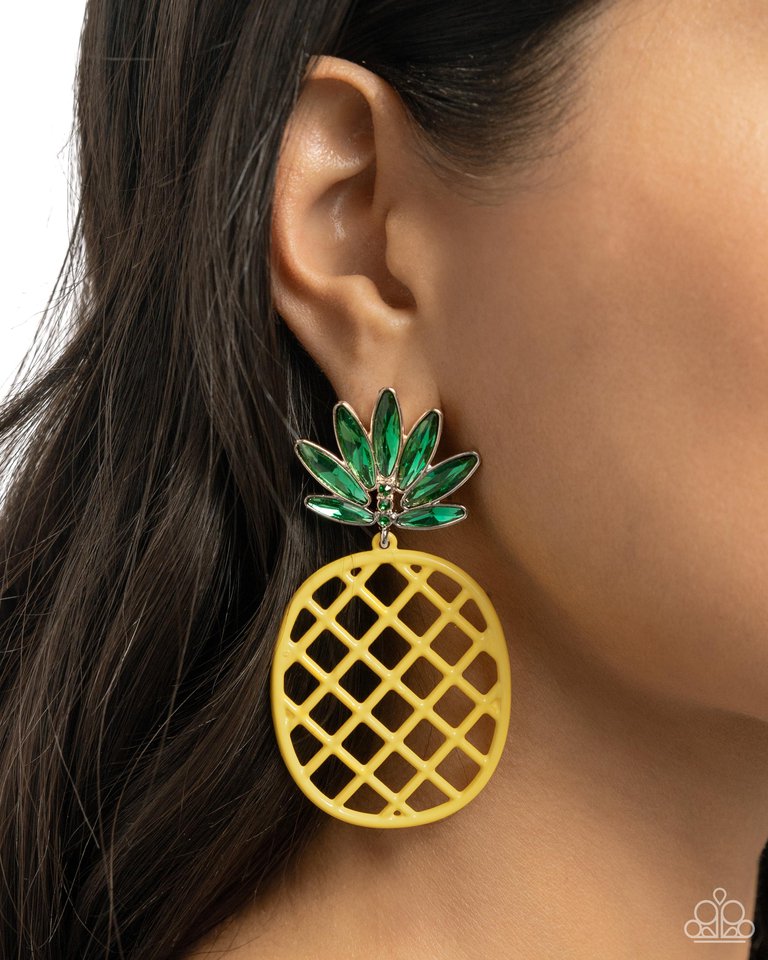 Pineapple Passion - Yellow - Paparazzi Earring Image