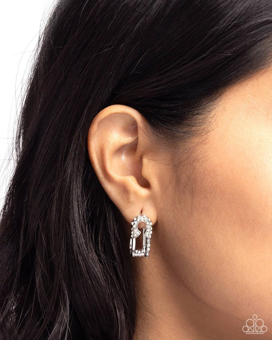 Safety Pin Secret - White - Paparazzi Earring Image