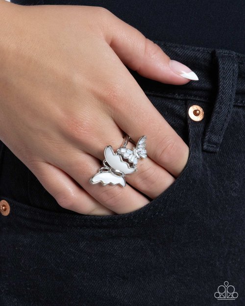 Dueling Decadence - White - Paparazzi Ring Image