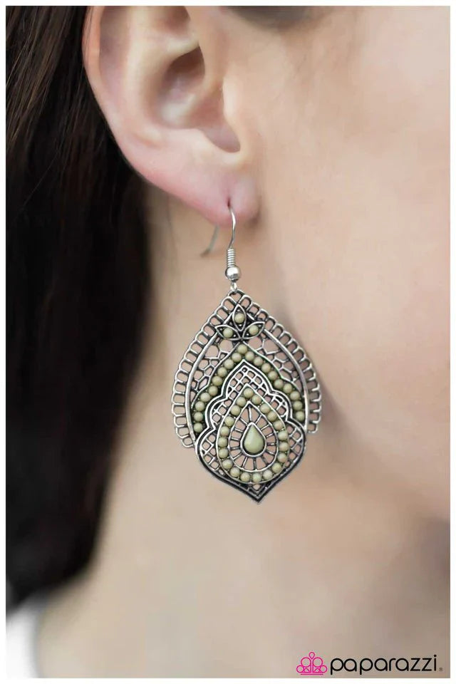 Paparazzi Earring ~ Persian Gardens - Green