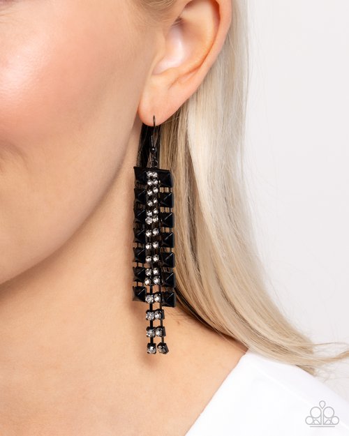Forceful Fringe - Black - Paparazzi Earring Image