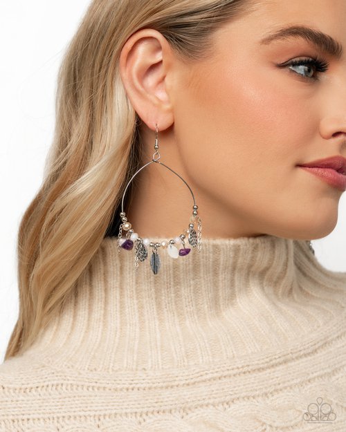 Feathered Fringe - Purple - Paparazzi Earring Image