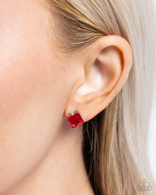 Squared Soprano - Red - Paparazzi Earring Image
