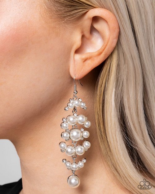 Talk of The Ton - White - Paparazzi Earring Image