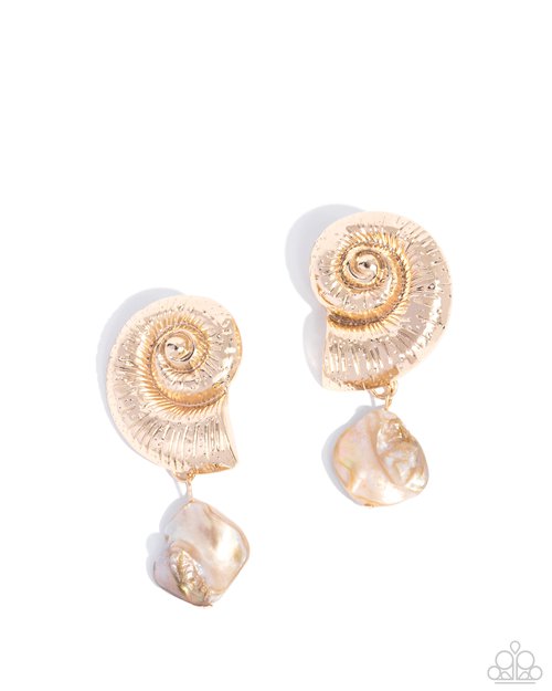 Conch Calypso - Gold - Paparazzi Earring Image