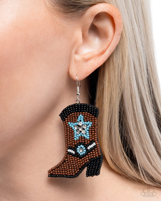 Beaded Boot - Brown - Paparazzi Earring Image