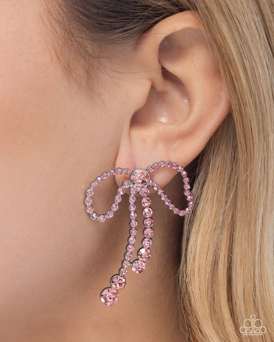 Black Tie Bow - Pink - Paparazzi Earring Image