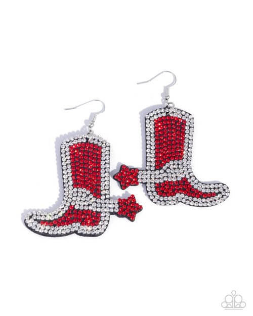 Benevolent Boot - Red - Paparazzi Earring Image