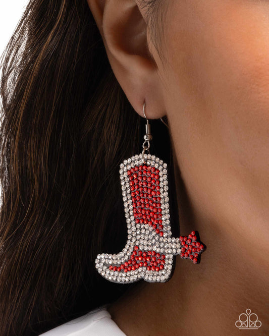 Benevolent Boot - Red - Paparazzi Earring Image