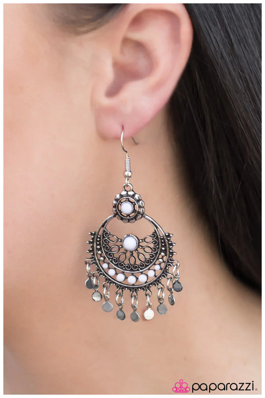 Paparazzi Earring ~ Genie In A Bottle - White