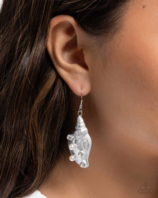 Coastal Conch - White - Paparazzi Earring Image