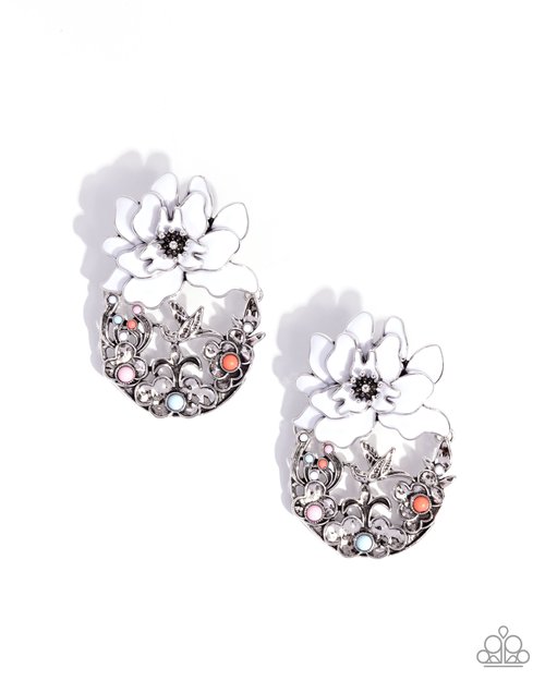 Hummingbird Homecoming - White - Paparazzi Earring Image