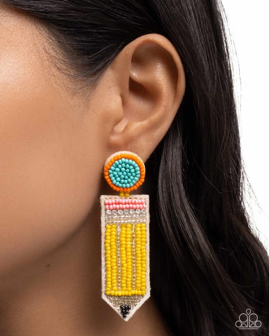 Phenomenal Pencil - Yellow - Paparazzi Earring Image