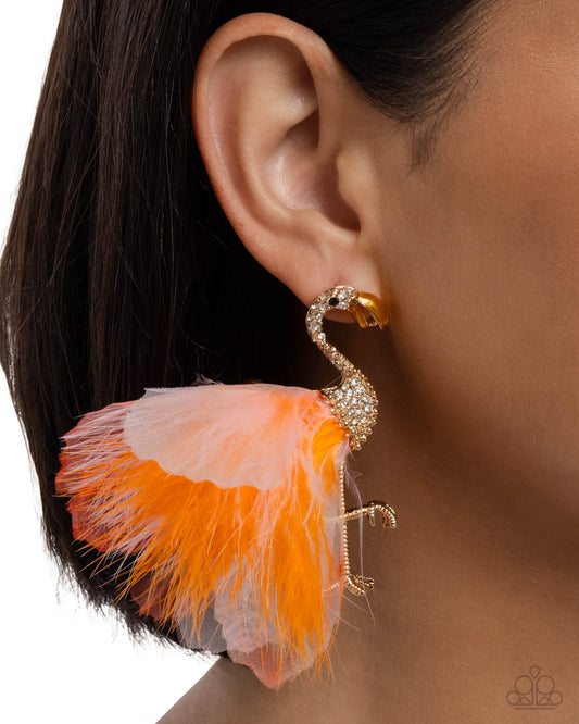 Feathered Flamingo - Orange - Paparazzi Earring Image