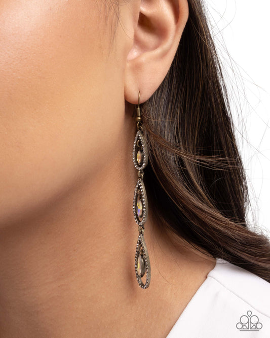Teardrop Tenure - Brass - Paparazzi Earring Image