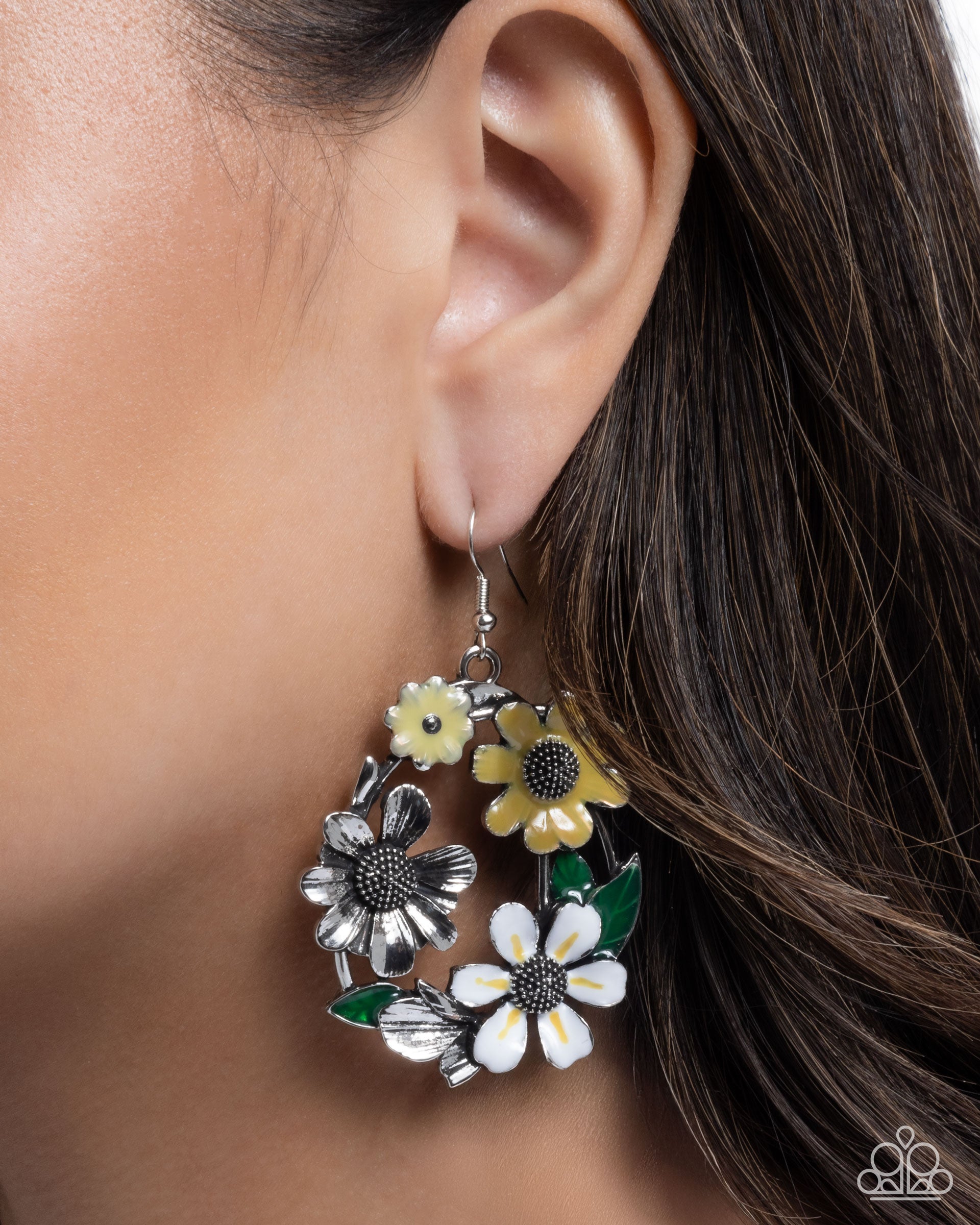 Wreathed Weekday - Yellow - Paparazzi Earring Image