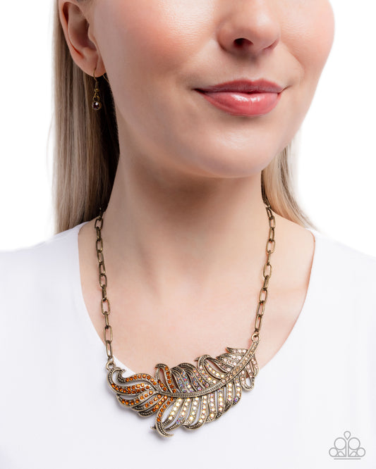Fancy Feather - Brass - Paparazzi Necklace Image