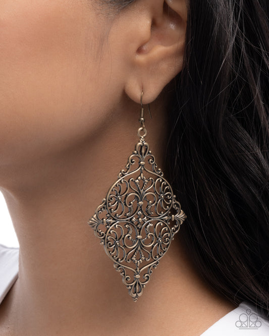 First-Place Filigree - Brass - Paparazzi Earring Image