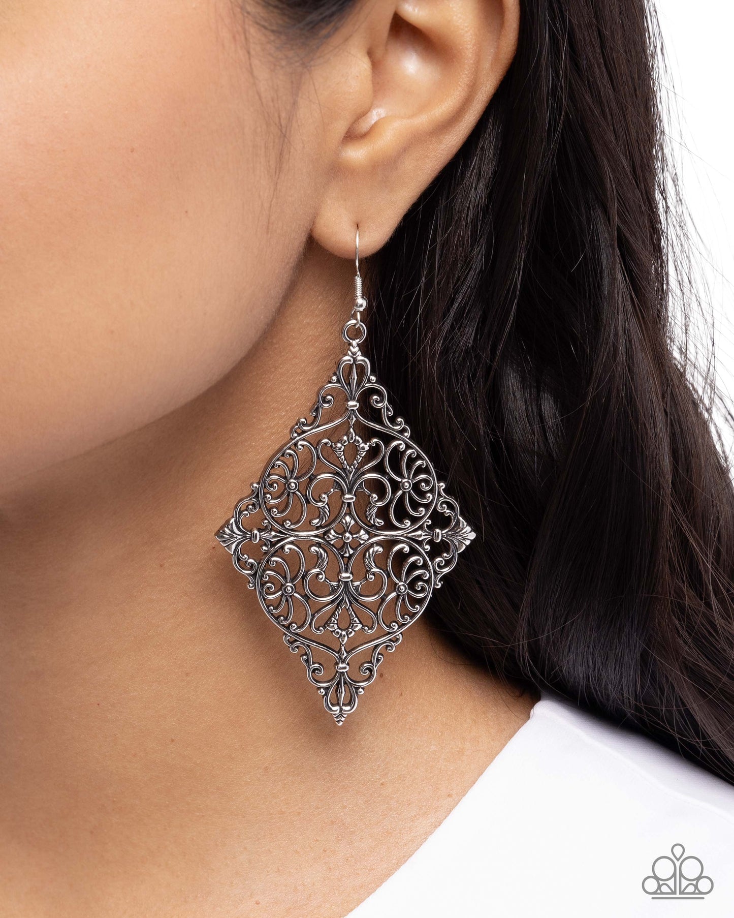 First-Place Filigree - Silver - Paparazzi Earring Image