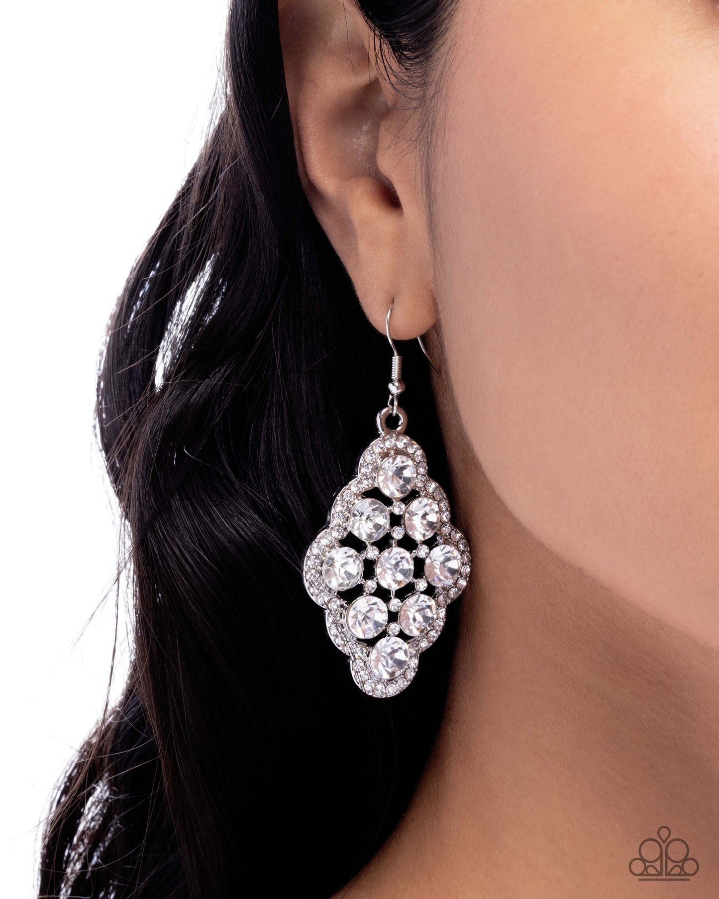 Scalloped Shimmer - White - Paparazzi Earring Image
