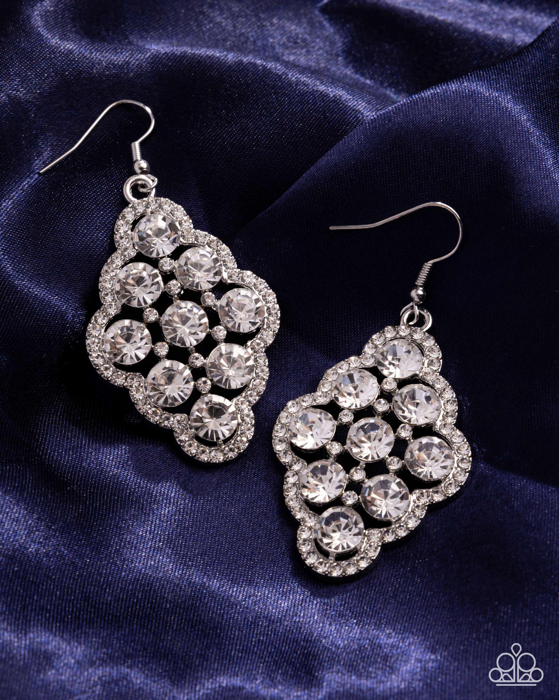 Scalloped Shimmer - White - Paparazzi Earring Image
