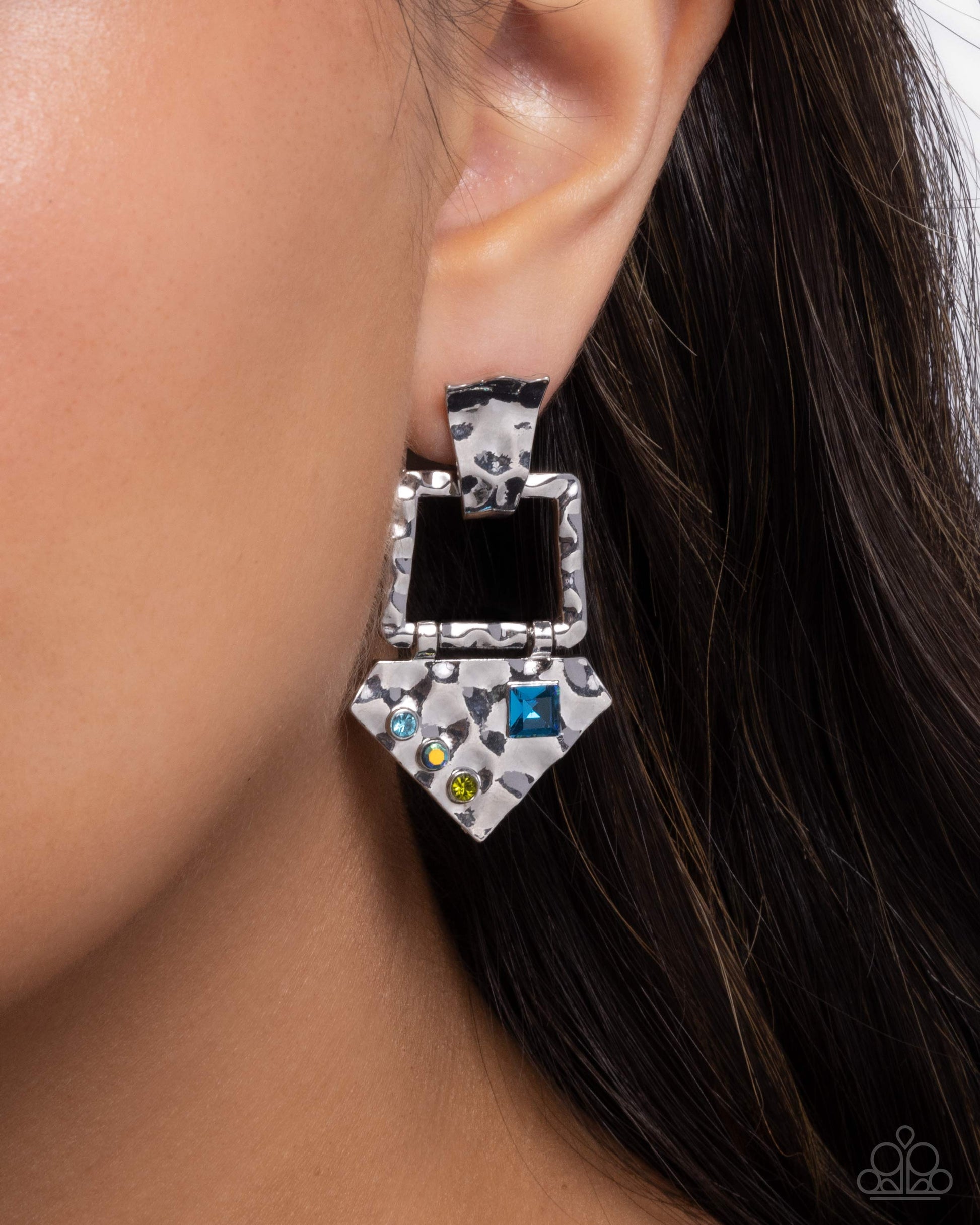 Hardware Headline - Blue - Paparazzi Earring Image