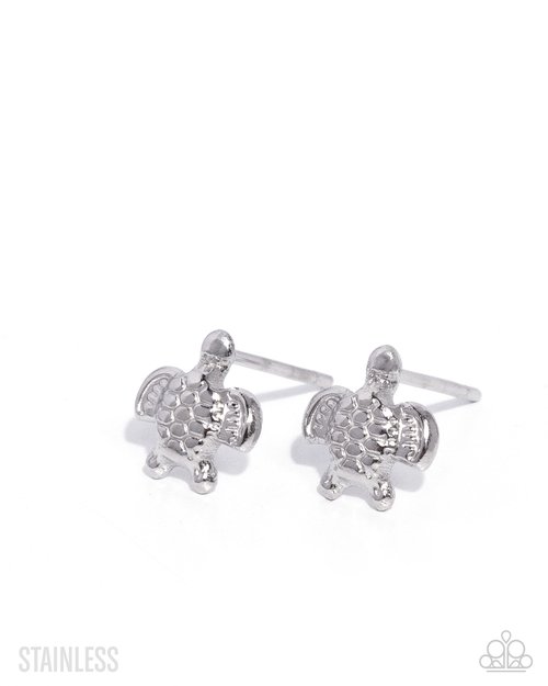 Tactical Turtle - Silver - Paparazzi Earring Image