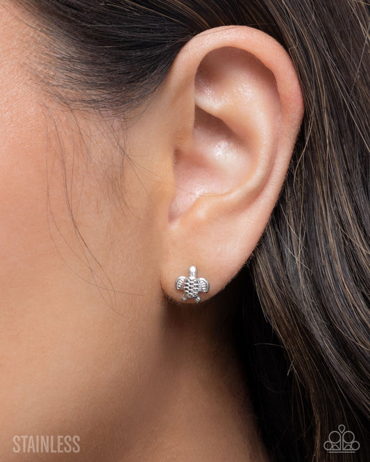 Tactical Turtle - Silver - Paparazzi Earring Image