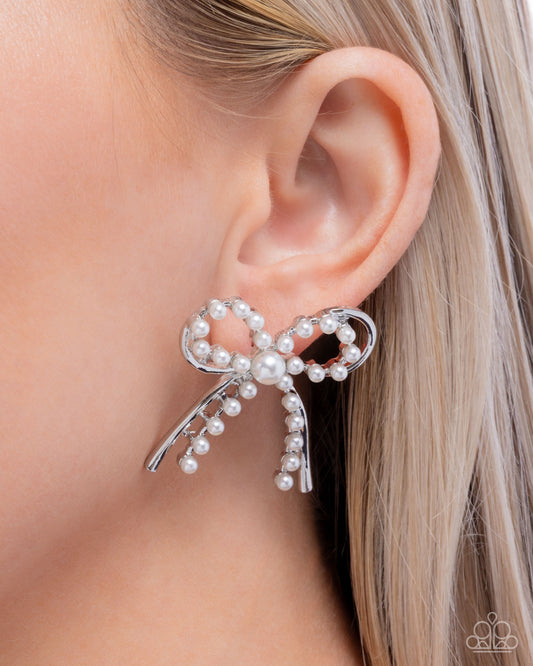 Girly Get Together - White - Paparazzi Earring Image
