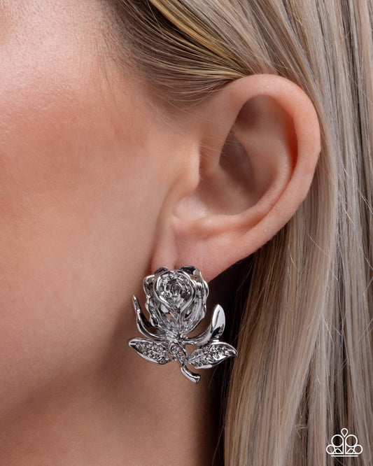 Rose Record - Silver - Paparazzi Earring Image